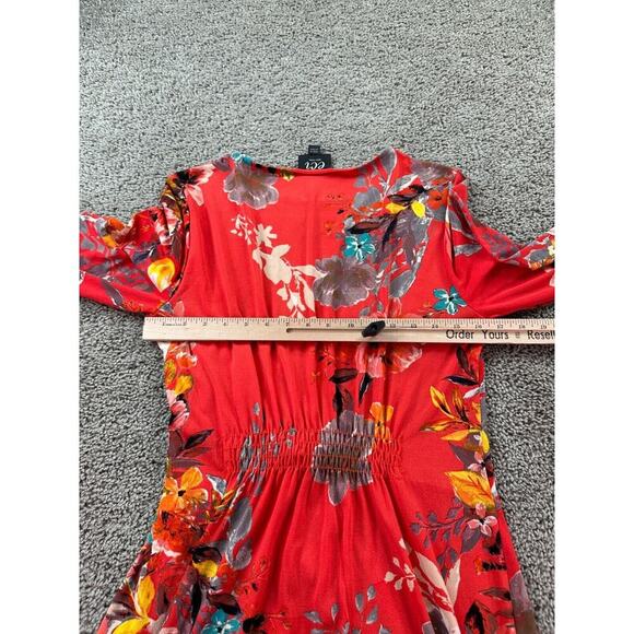 Eci New York Dress Womens 8 Red Midi Floral Wrap Floral Ladies - Picture 9 of 10